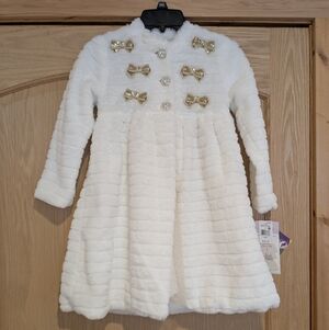 Girl's Gold Dress with Fuzzy Coat